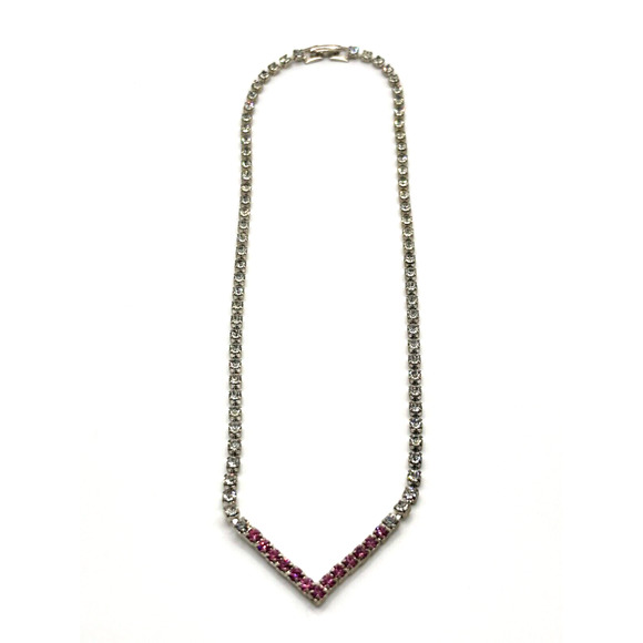 VTG Vintage Rhinestone Necklace Clear Pink J1-3027 - Picture 4 of 11